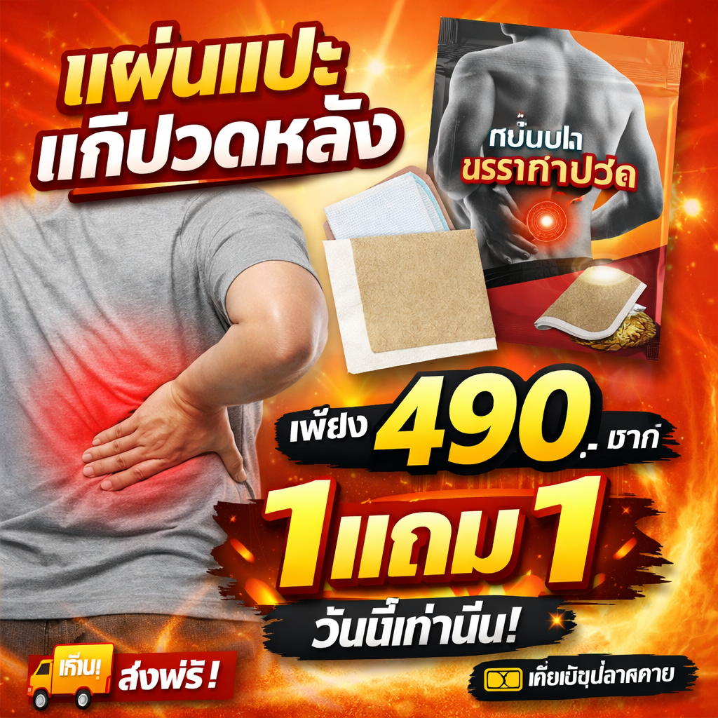 สั่งซื้อ แผ่นแปะแก้ปวดหลัง 1 แถม 1 วันนี้เท่านั้น!